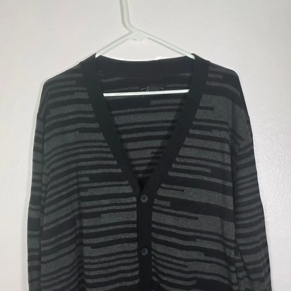Shaquille O’Neal XLG Black Sheer Striped Button Front Cardigan Men’s XLT